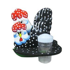 ERCA Chicken Wooden Salt And Pepper Shaker Napkin Holder Painted Whimsical 6 in